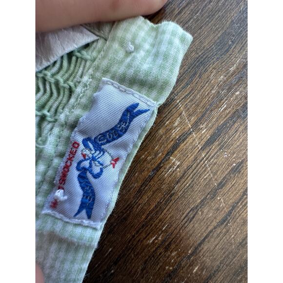 Silly Goose Girls Hand Smocked Frog Princess Green White Gingham Plaid Dress 18 - Picture 5 of 6